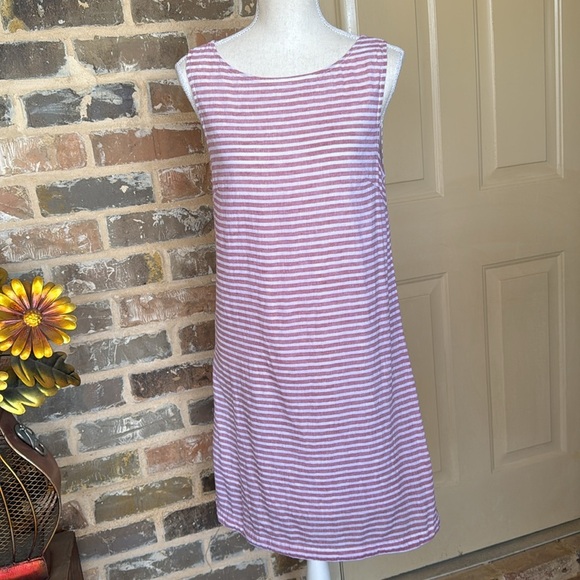 Beach Lunch Lounge Alina Red & White Linen Sleeveless Striped Dress Sz Small - Picture 3 of 12
